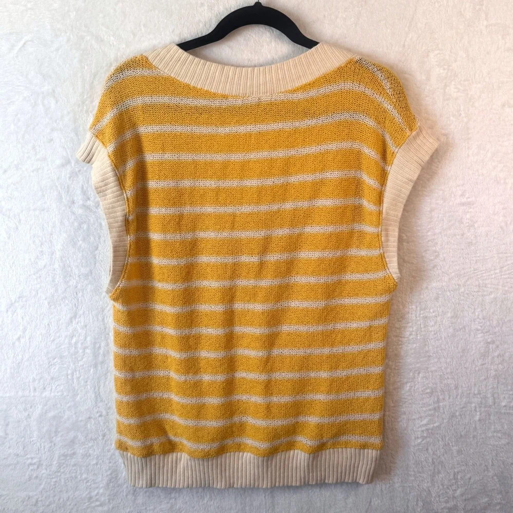 Zara Sweater Vest Striped Knit V-Neck Preppy Academia‎ Small Yellow Women